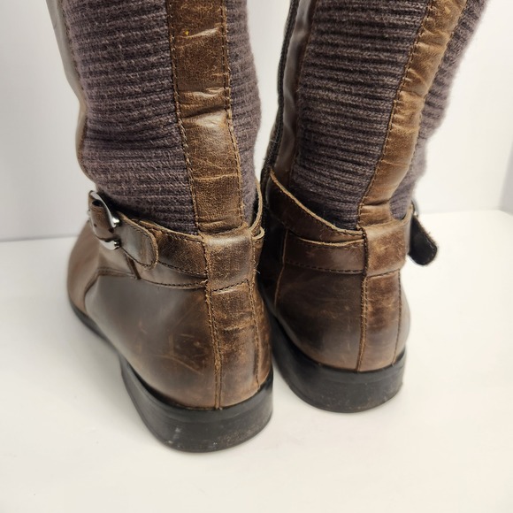 Aetrex Womens Tall Riding Boots Leather Textile Stretch Side Zip Brown 7.5 A/B - Picture 3 of 10